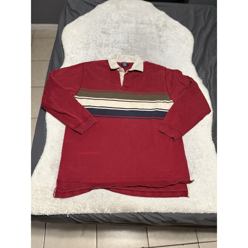 Vintage GH Bass Striped Rugby Red Mens Large Polo Y2K Preppy Cotton Classic Fade